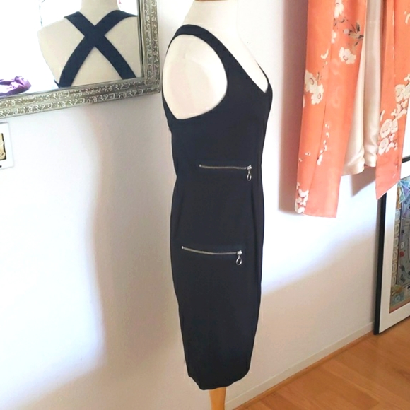 Zara Black Cotton Fitted Criss-Cross Straps Dress W/ Zippers Size Medium - Picture 3 of 11